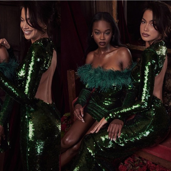 HOUSE OF CB 'Belle' Pine Green Sequin Maxi Dress - Picture 5 of 7